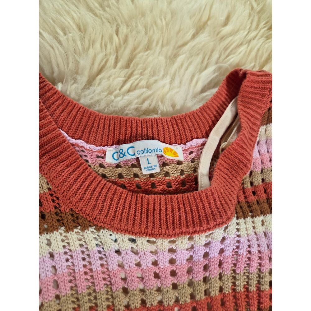 C & C California Neapolitan Crocheted Striped Pastel lined beach cover dress - Picture 7 of 9
